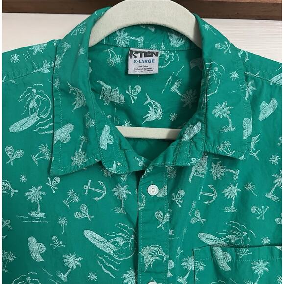 Hang Ten XL Surf Green Hawaiian Short Sleeve Shirt Button - Picture 2 of 4